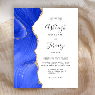 Papier Budget Royal Blue Gold Agate Faire-part de mariage