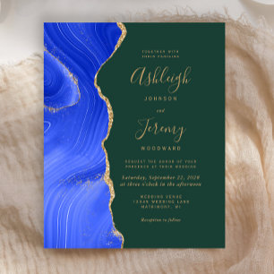 Papier Budget Royal Blue Gold Agate Green Wedding Invitat