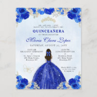 Budget Royal Blue Gold Floral Princess Quinceañera
