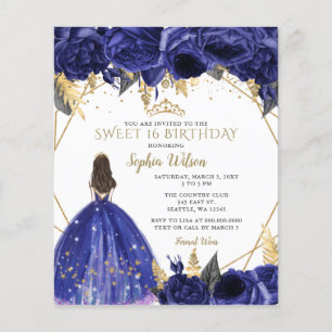 Papier Budget Royal Blue Princess Sweet 16 Invitation