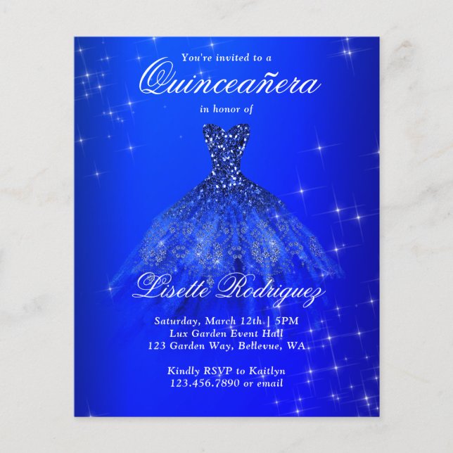 Papier Budget Royal Blue Quinceanera Invitation (Devant)