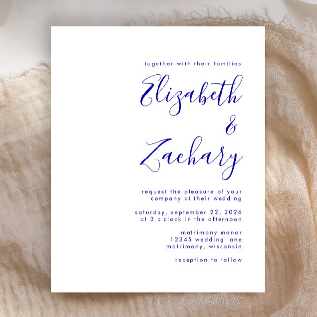 Papier Budget Royal Blue Script Faire-part de mariage (Créateur téléchargé)