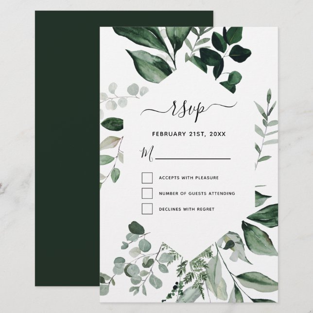 Papier Budget RSVP Botanical Green Foliage Mariage (Devant / Derrière)