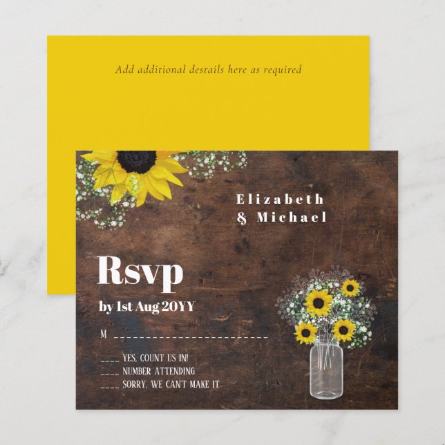 Papier Budget RSVP Russe Mariage de tournesols (Devant / Derrière)