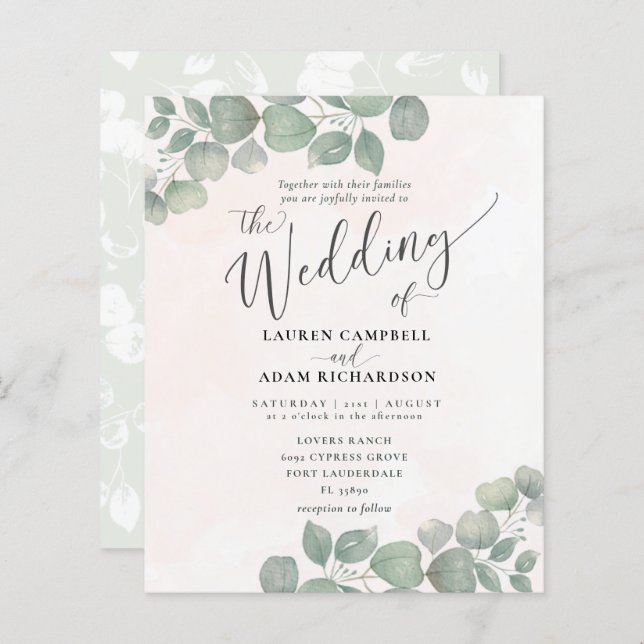 Papier Budget Russe Eucalyptus Aquarelle Corail Vert (Devant / Derrière)