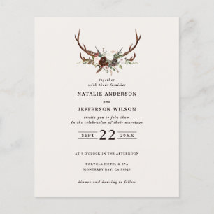 Papier budget Russe floral stag antlers mariage inviter