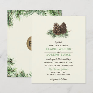 Papier Budget Russe Pine Cone Faire-part de mariage d'hiv
