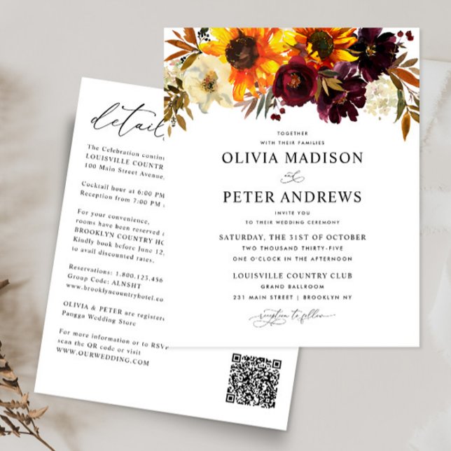 Papier Budget Russe Tournesol Bourgogne Mariage floral (Créateur téléchargé)