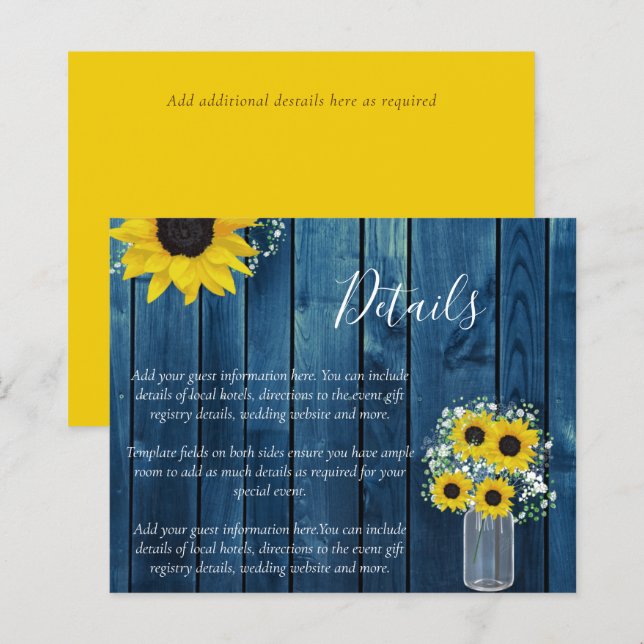 Papier BUDGET Russe Tournesol Détails du Mariage Pièce jo (Devant / Derrière)