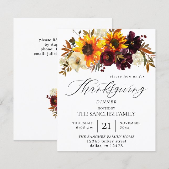 Papier Budget Russe Tournesol Floral Thanksgiving (Devant / Derrière)