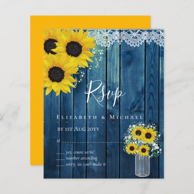 Papier BUDGET Russe tournesol RSVP Mariage (Devant / Derrière)
