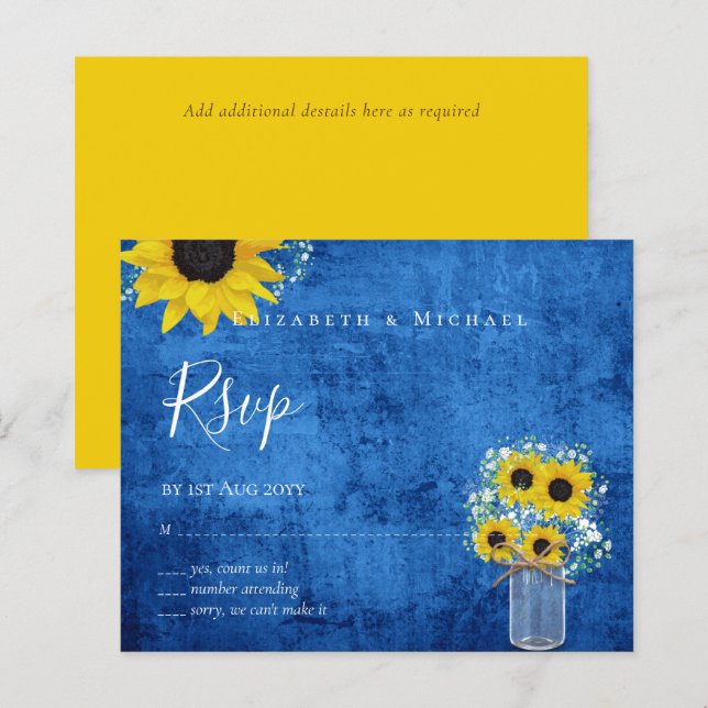 Papier BUDGET Russe tournesol RSVP Mariage (Devant / Derrière)