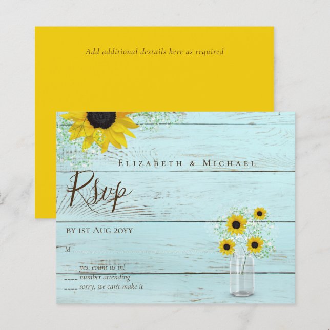 Papier BUDGET Russe tournesol RSVP Mariage (Devant / Derrière)
