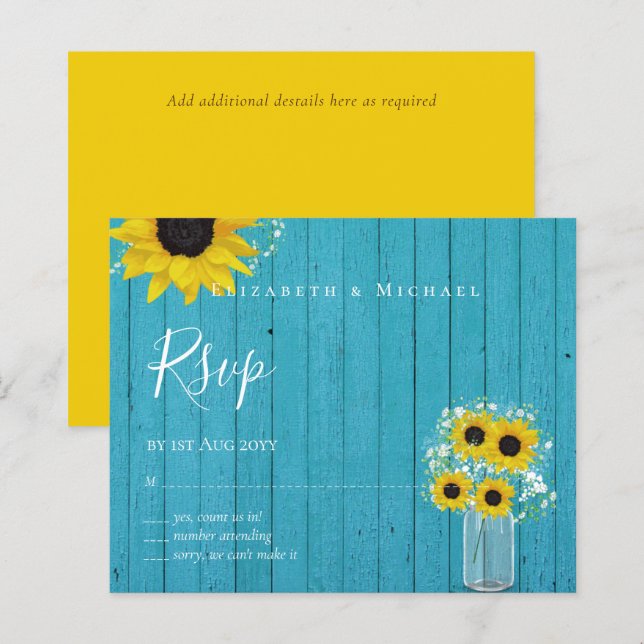 Papier BUDGET Russe tournesol RSVP Mariage (Devant / Derrière)
