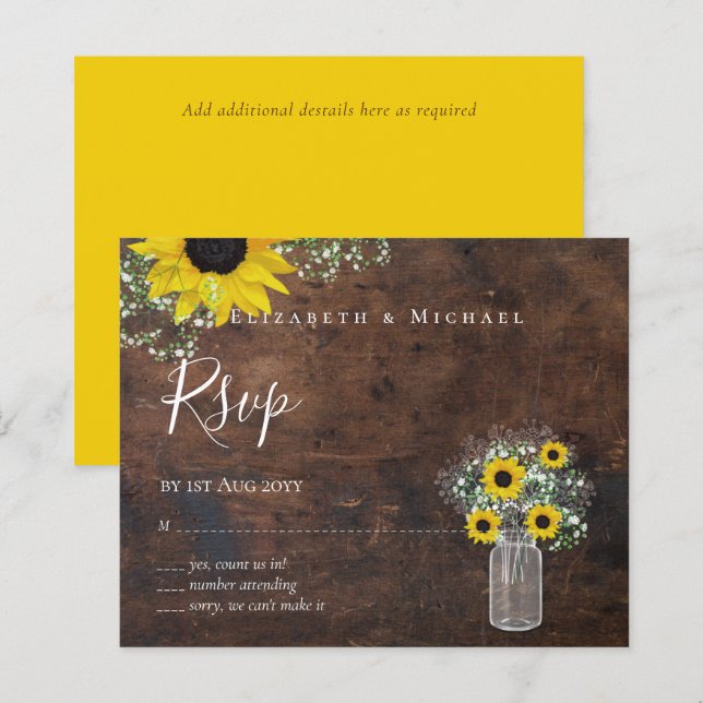 Papier BUDGET Russe tournesol RSVP Mariage (Devant / Derrière)