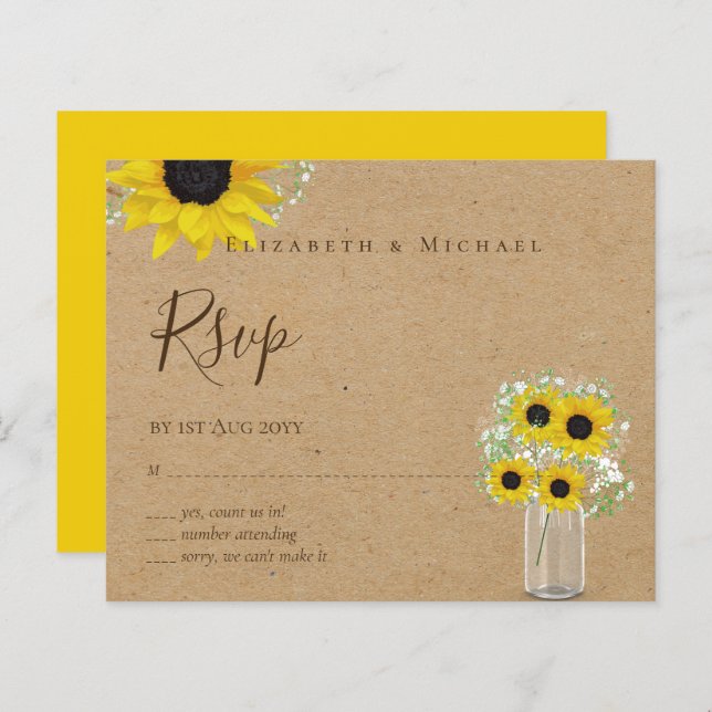 Papier BUDGET Russe tournesol RSVP Mariage (Devant / Derrière)
