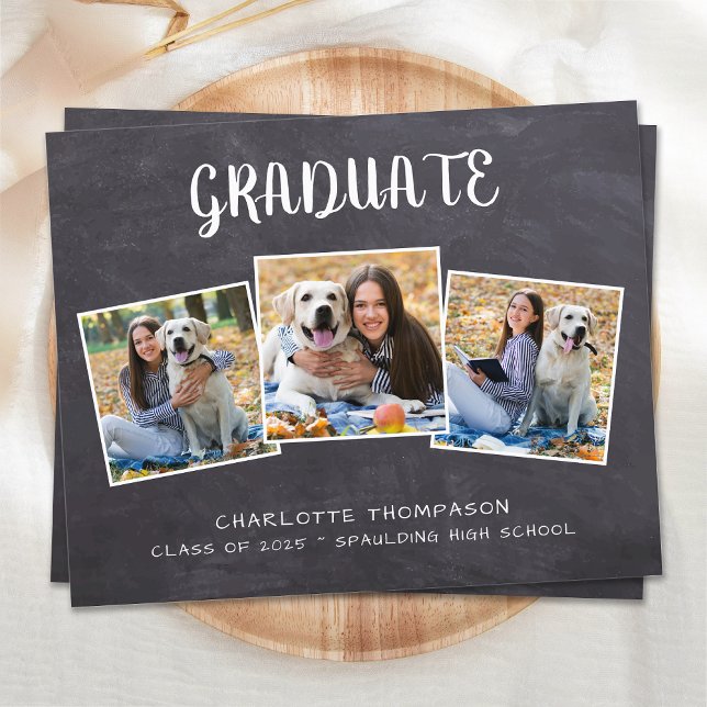 Papier Budget Rustic 3 Photo Graduation Invitation (Créateur téléchargé)