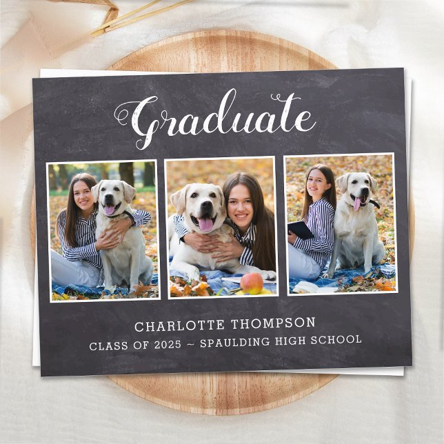 Papier Budget Rustic 3 Photo Graduation Invitation (Créateur téléchargé)