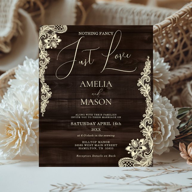 Papier Budget Rustic All in One Wood Wedding Invitation (Budget Rustic All in One Wood  and Lace Nothing Fancy Just Love Wedding Invitation)