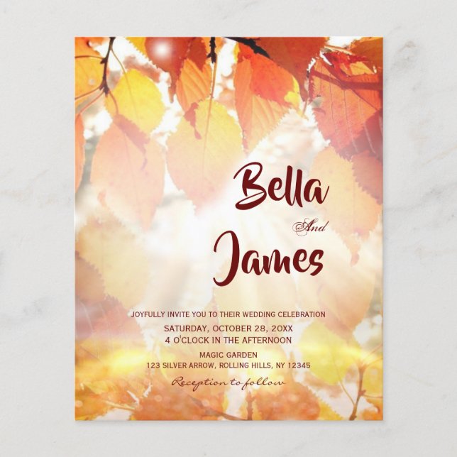 Papier Budget Rustic Autumn Forest Faire-part de mariage (Devant)