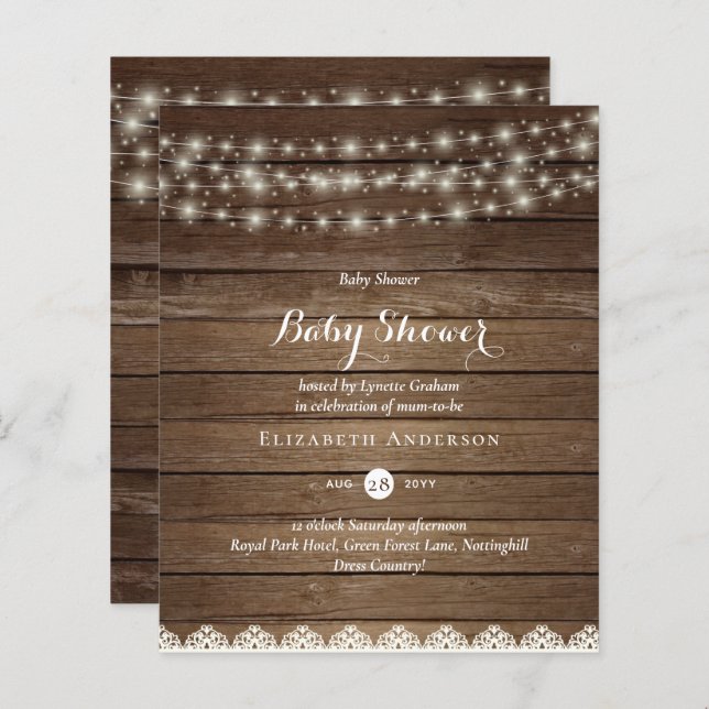 Papier BUDGET Rustic Baby shower Faire-part Invitation (Devant / Derrière)