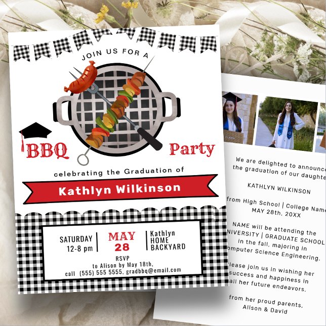 Papier BUDGET Rustic Black Plaid Fun GRAD BBQ Invitation (Créateur téléchargé)