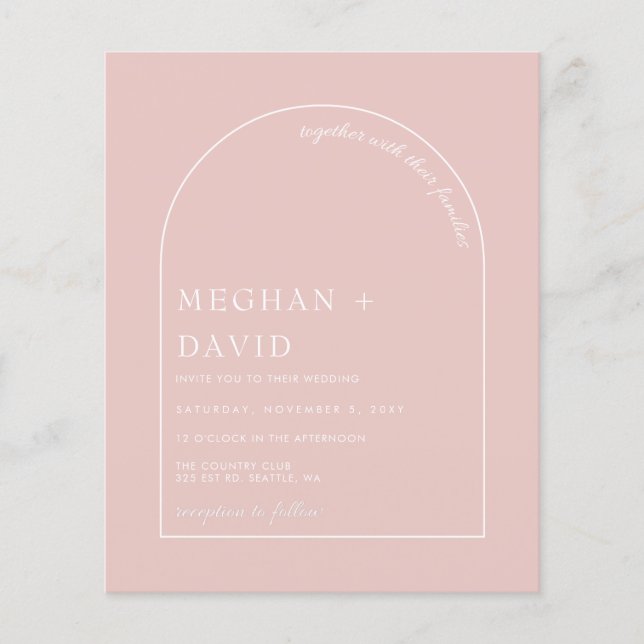 Papier Budget Rustic Blush Moderne Arche Faire-part de ma (Devant)