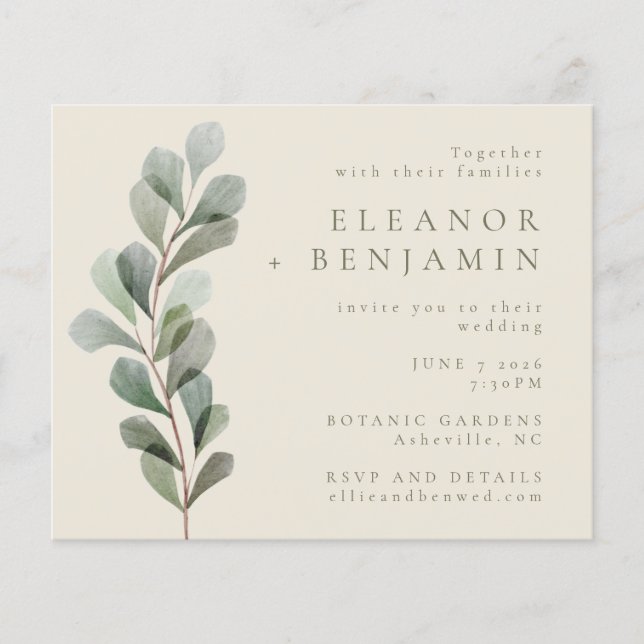 Papier Budget Rustic Botanical Greenery Mariage Invitatio (Devant)