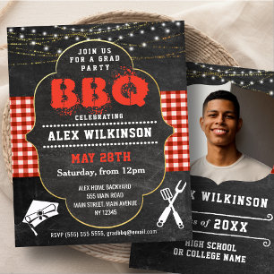 Papier BUDGET Rustic Chalkboard BBQ Party Grad Invitation