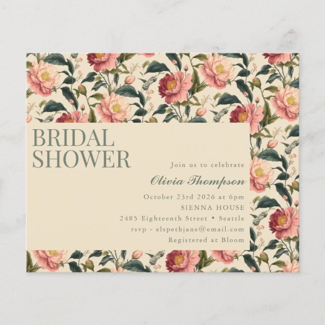 Papier Budget Rustic Country Flower Invitation Fête des m (Devant)