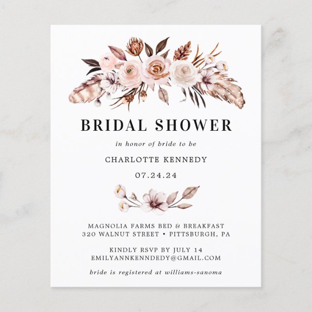 Papier Budget Rustic Earth-tone Boho Fête des mariées (Devant)