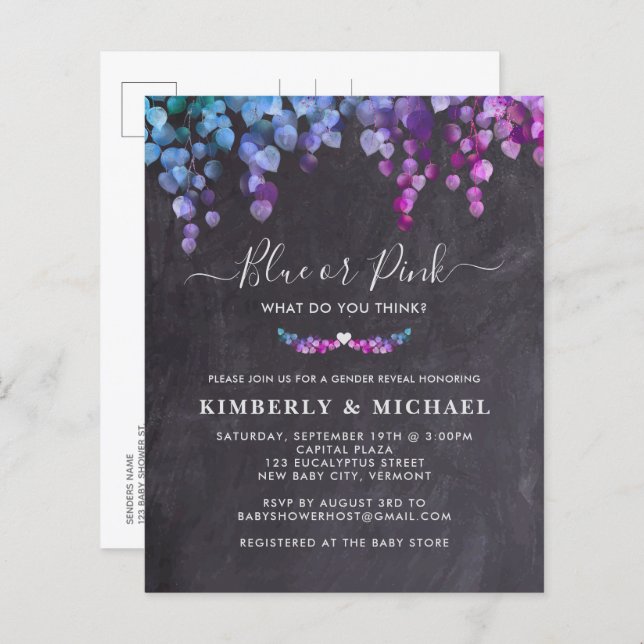 Papier Budget Rustic Eucalyptus Baby Genre Reveal Invitat (Devant / Derrière)
