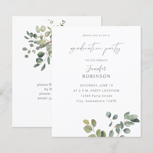 Papier Budget Rustic Eucalyptus Duo 2 Graduation Party (Devant / Derrière)