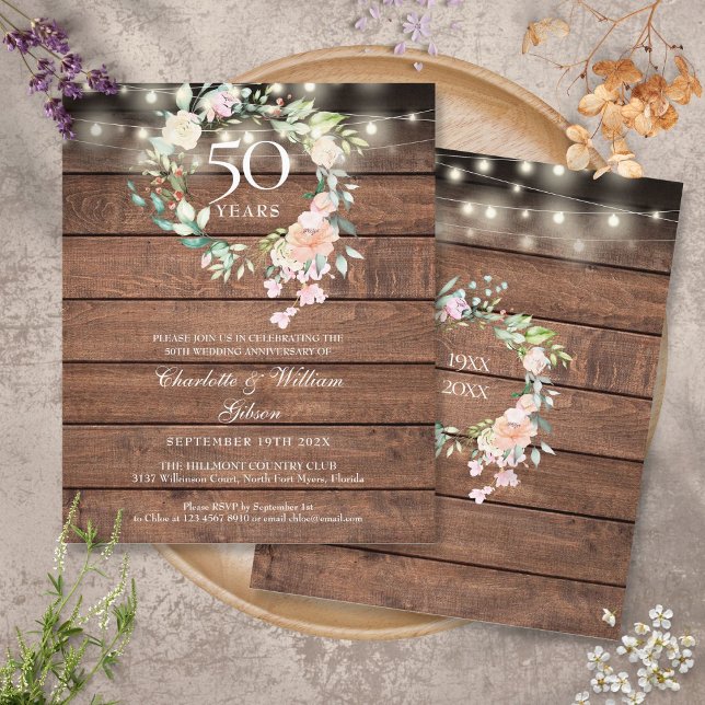 Papier Budget Rustic Floral Invitation du 50e anniversair (Budget Rustic Floral 50th Anniversary Invitation)