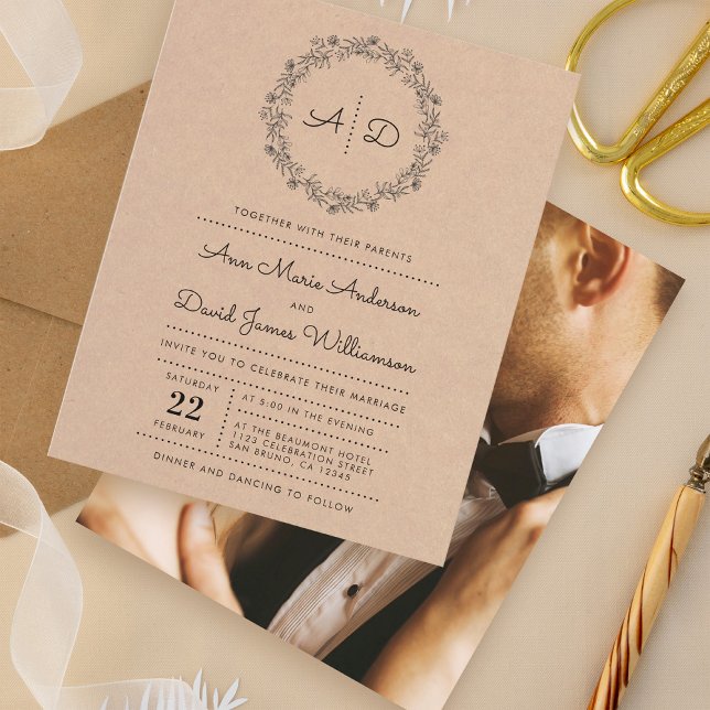 Papier Budget Rustic Floral Wreath Wedding Photo (Créateur téléchargé)