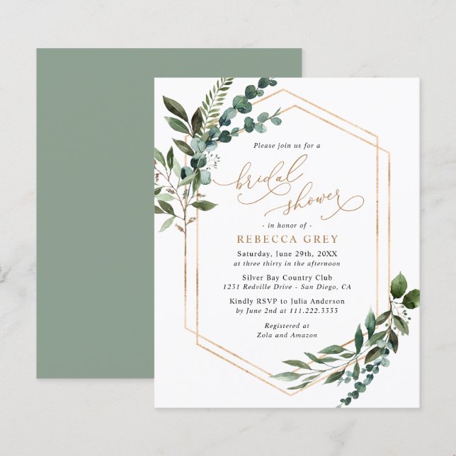 Papier Budget Rustic Green Invitation à la douche nuptial (Devant / Derrière)