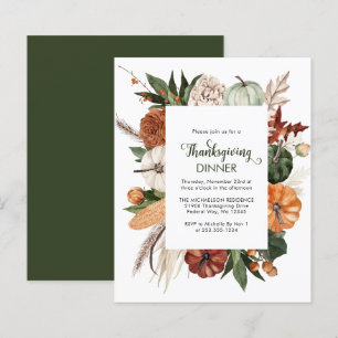 Papier Budget Rustic Green Thanksgiving Dîner Invitation