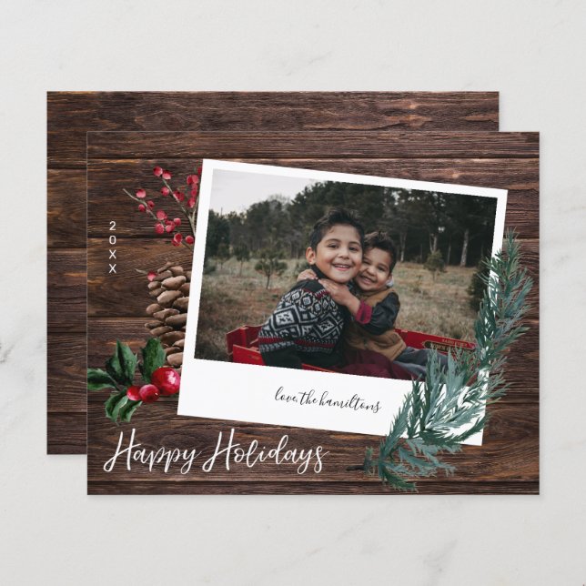 Papier Budget Rustic Happy Holidays Bois & Instant Photo (Devant / Derrière)