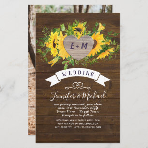 Papier BUDGET Rustic Heart PHOTO Tournesol Mariage Invite