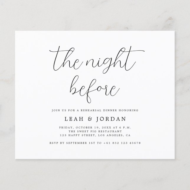 Papier Budget Rustic La Nuit Avant Le Dîner De Répétition (Devant)