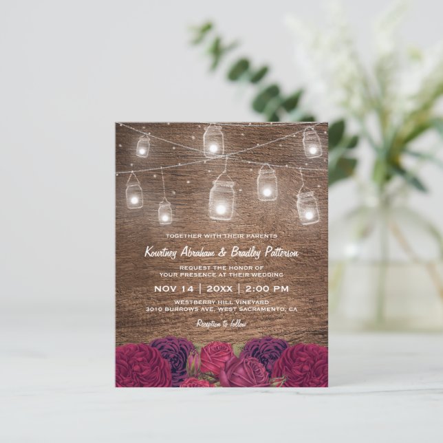 Papier Budget Rustic Mason Jar Floral Faire-part de maria (Debout devant)