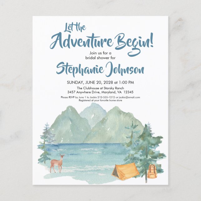 Papier Budget Rustic Mountain Adventure Fête des mariées (Devant)