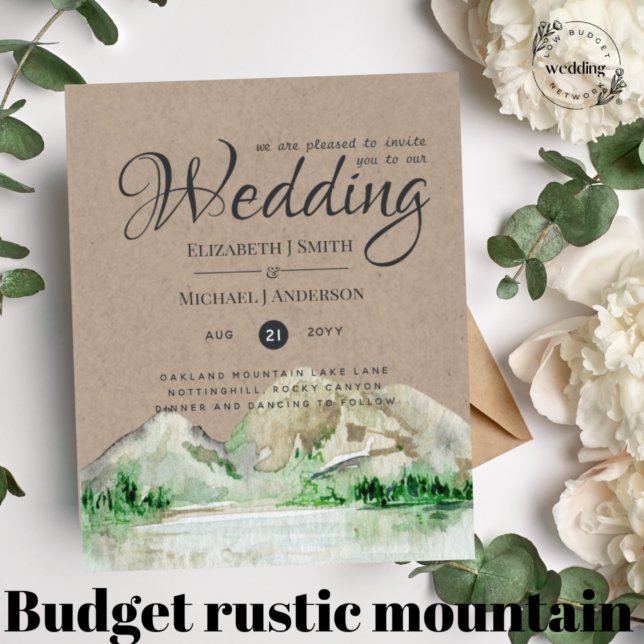 Papier BUDGET Rustic Mountain Lake Forêt Mariage Invitati (Créateur téléchargé)