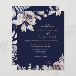 Papier Budget Rustic Navy Floral Faire-part de mariage