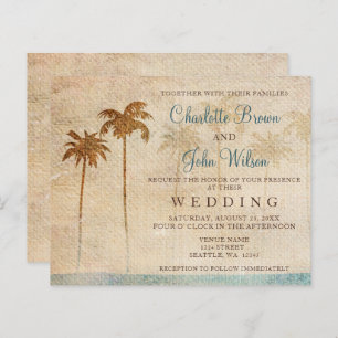 Papier Budget Rustic Palm Trees Plage Mariage Invitation