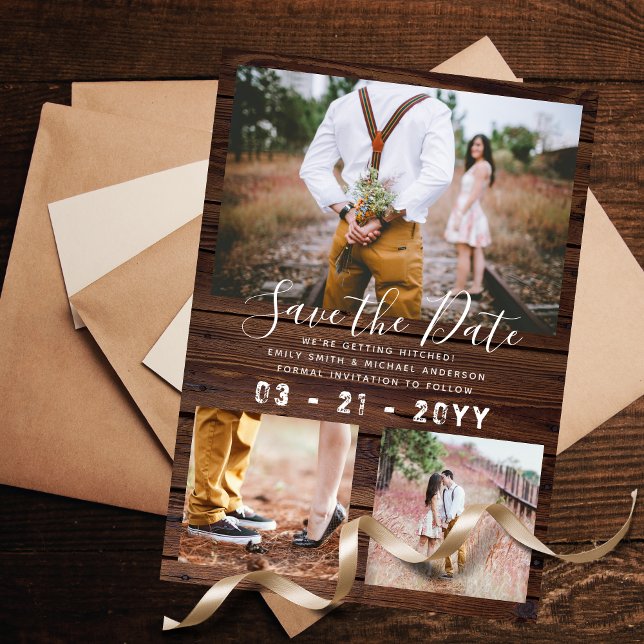 Papier Budget Rustic Photo Collage Enregistrer la date Wo (Créateur téléchargé)