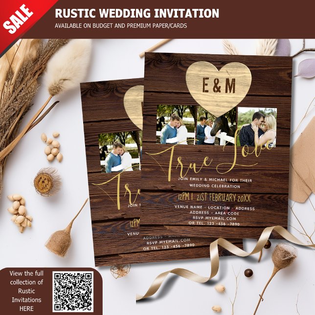 Papier Budget Rustic Photo Collage Invitations de mariage (Créateur téléchargé)