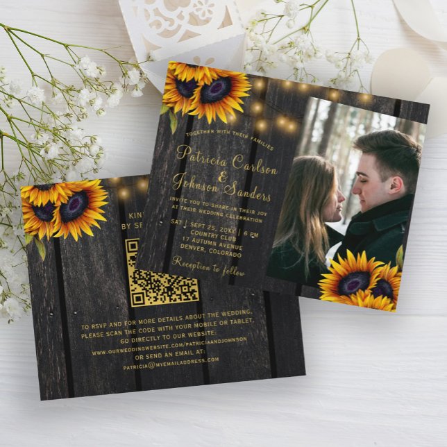 Papier Budget rustic QR code photo wedding invitation (Créateur téléchargé)