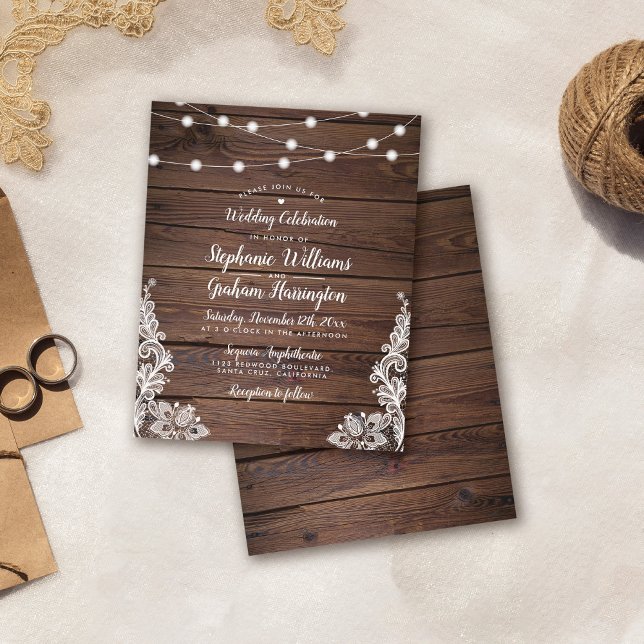 Papier Budget Rustic Script String Lights & Lace Wedding (Créateur téléchargé)