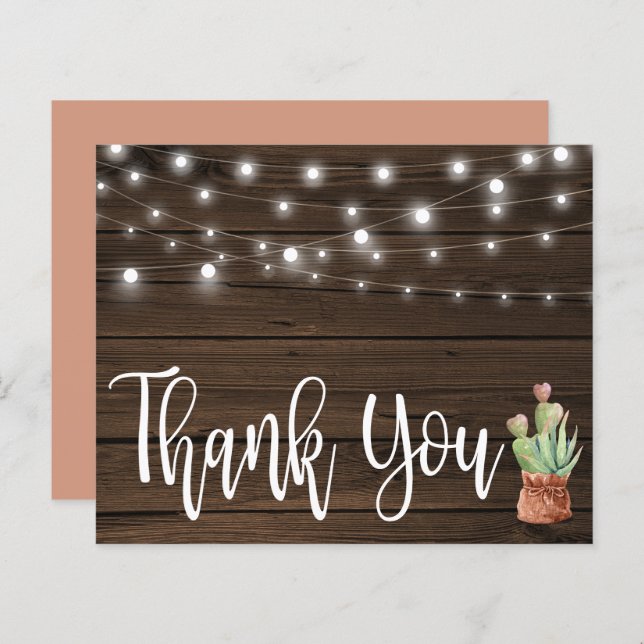 Papier Budget Rustic String Lights Succulent Merci (Devant / Derrière)